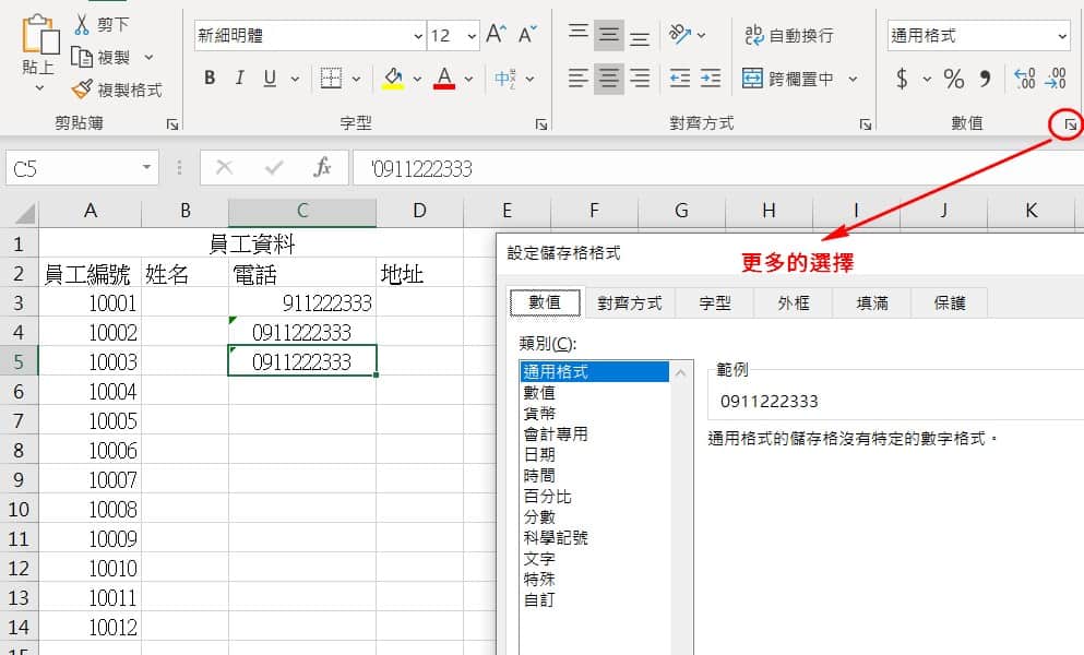 儲存格的格式設定